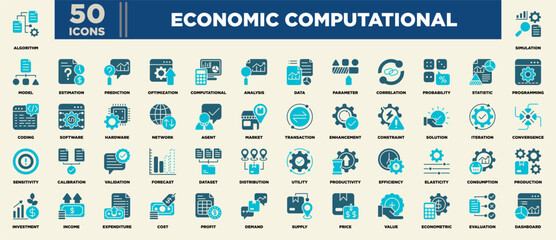 Economic Computational Icon Set Glyph Blue