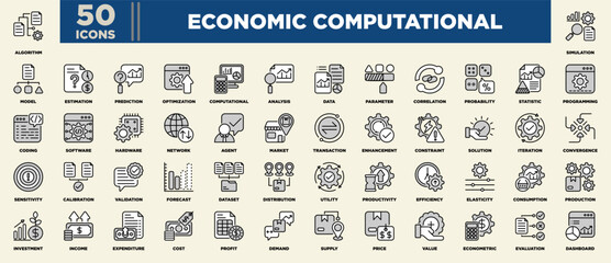 Economic Computational Icon Set Black Grey
