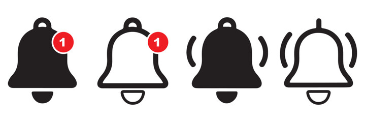 Notification bells icon. Ringing bell with new notification for alarm clock and smartphone application alert or new message. Bells is shaking to alert new notifications, ​for web site, logo, app, UI