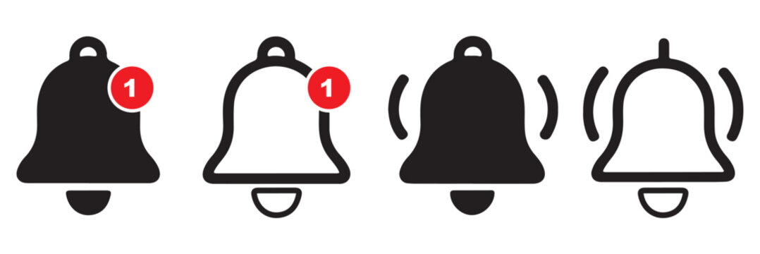 Notification bells icon. Ringing bell with new notification for alarm clock and smartphone application alert or new message. Bells is shaking to alert new notifications, ​for web site, logo, app, UI