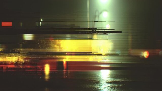 Glitching cityscape distorted urban reflection