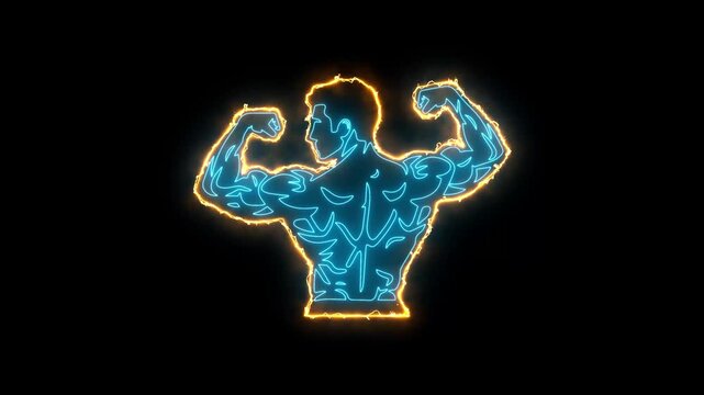 bodybuilder gym fitness center animated neon bodybuilder icon logo gym fitness station center workout 4k looping