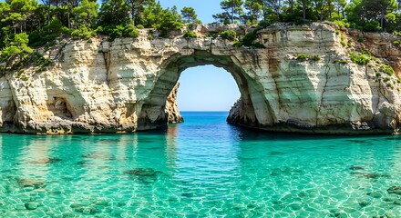 Natural Rock Archway Over Crystal Clear Turquoise Water Cove nature landscape