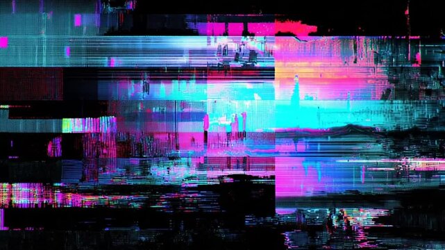 Cyberpunk glitch reveals a fragmented cityscape