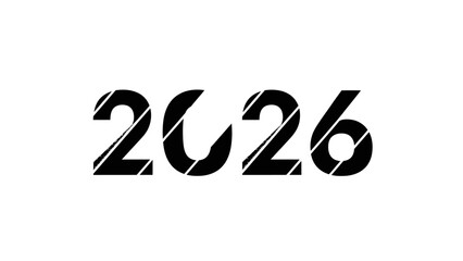 Bold 2026 typography isolated on white background for design or concept