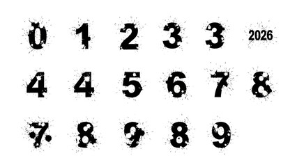 Fototapeta premium Black numbers with splatter effect on white background isolated for design