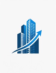 Fototapeta premium Abstract city building vector illustration with blue business graph showing financial growth and market success