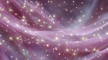 Abstract cosmic scene with sparkling stars and flowing purple clouds.
