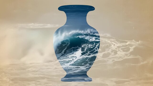 Vase Silhouette Reveals Ocean Waves in Surreal Art Style