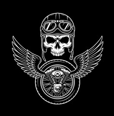 Fototapeta premium Biker Skull with Vintage Helmet and Goggles Motorcycle Club White Vector Illustration for T-Shirt Design.
