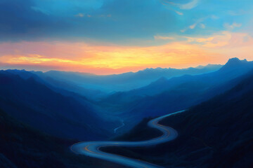 Winding Mountain Road at Sunrise