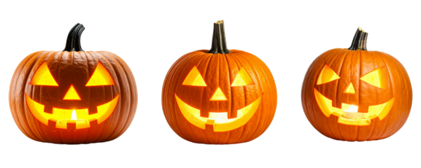 Glowing Halloween pumpkin lantern on an isolated background.