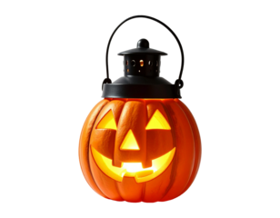 Glowing Halloween pumpkin lantern on an isolated background.