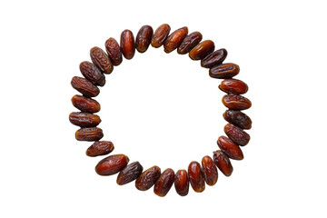Obraz premium Circle of dried dates arranged on a black background fruit food, Png, Isolated on Transparent Background, Cut Out