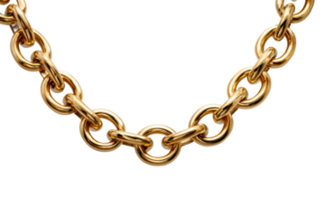 Close up of a thick polished gold chain with oval links on black jewelry metal, Png, Isolated on Transparent Background, Cut Out