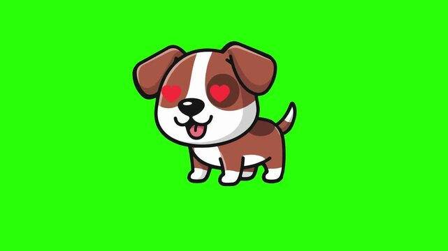 Animated Puppy with Heart Eyes on Bright Green Background