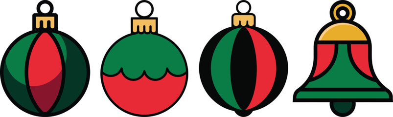 Premium Classic Red & Green Christmas Bauble Vector – Festive Holiday Ornament Icon for Seasonal Decoration