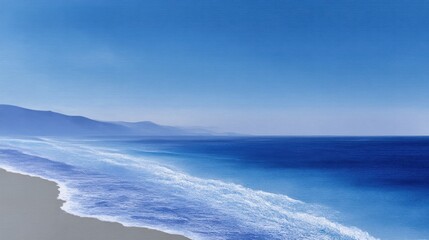 Fototapeta premium Minimal Watercolor Painting of Gentle Waves and Coastal Serenity in Blue Tones