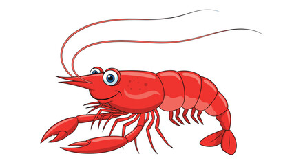 Bright red cartoon lobster with large claws, long antennae, and a friendly, smiling face, isolated on a white background.