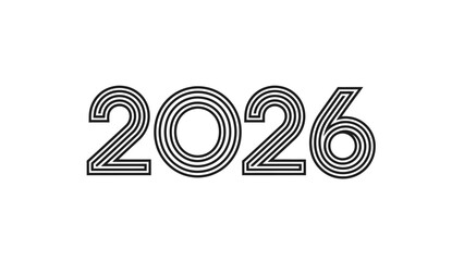 Graphic illustration of the year 2026 in bold stripes on white background