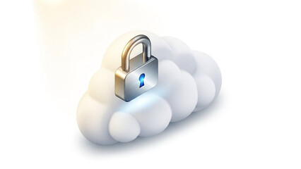 Cloud Security Padlock Icon on White Background.