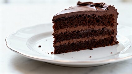 piece of chocolate cake, slice of chocolate cake on plate