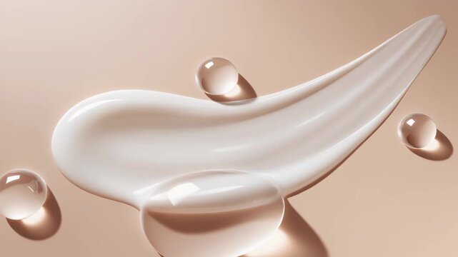  3D animation of skincare textures &mdash; a silky moisturizer cream swipe, glossy serum 
