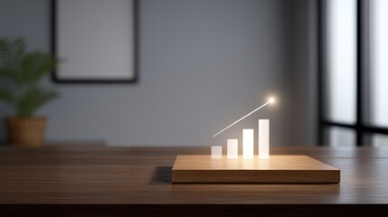 Minimalist Desk with Glowing Presentation Pointer and Graph in Modern Workspace