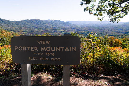 Sign at Porter Mountain View Overlook on Blue Ridge Parkway in Virginia