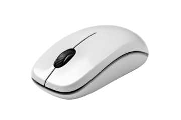 White wireless computer mouse with black scroll wheel on black background technology object, Png, Isolated on Transparent Background, Cut Out