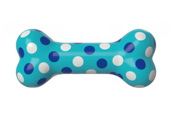 Teal dog bone with blue and white polka dots isolated on a transparent background