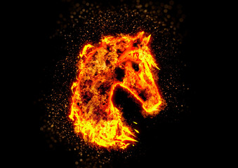 燃焼する馬の幻想的アートワーク｜炎の生き物のシルエット