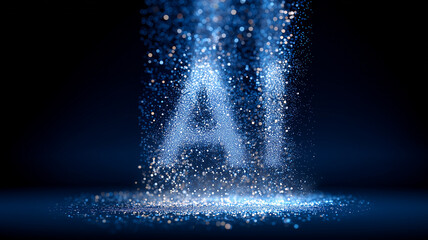 An AI particle concept visualizing artificial intelligence emerging through dynamic digital formations and computational evolution.
