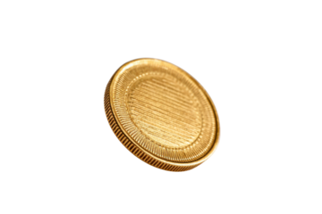 Single gold coin with textured surface against black background currency money, Png, Isolated on Transparent Background, Cut Out