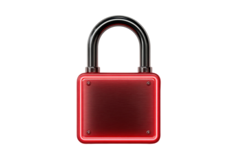 Red metallic padlock with glowing neon border on black background security safety, Png, Isolated on Transparent Background, Cut Out