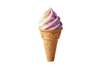 Swirled vanilla and strawberry soft serve ice cream in a waffle cone image, Png, Isolated on Transparent Background, Cut Out