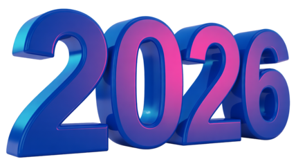 New Year 2026 celebration text illustration with percent symbol sign and blue red numbers png