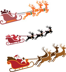 Santa Claus riding a sleigh with reindeer in a festive vector illustration .