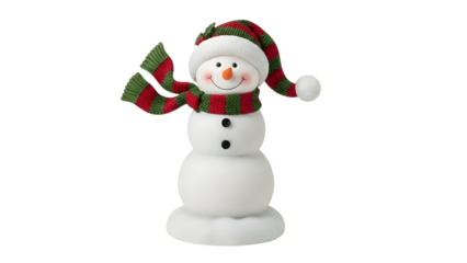 Festive snowman with a hat and scarf, bringing holiday cheer and winter wonder. It's a joyful, handcrafted decoration for the Christmas season Isolated on a transparent background