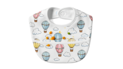 Colorful bib with hot air balloon design, suitable for baby food time Isolated on a transparent background