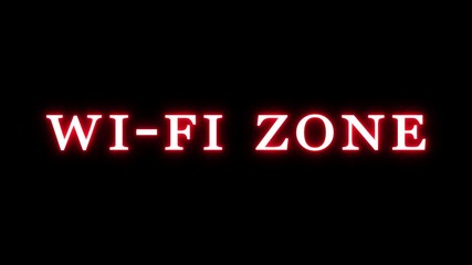 Wi-Fi zone Neon text animation. Glowing text animation on black background. Neon text animation. - Powered by Adobe