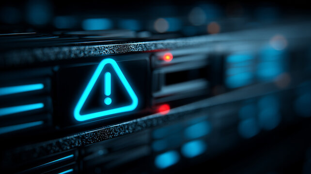 A critical system warning indicator illuminated on advanced server hardware representing cybersecurity risk detection and protective monitoring.
