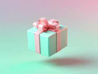 Fototapeta premium Pastel Gift Box with Large Pink Ribbon