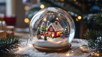 Christmas tree with red and gold ornaments, lights, and gifts for the holiday season