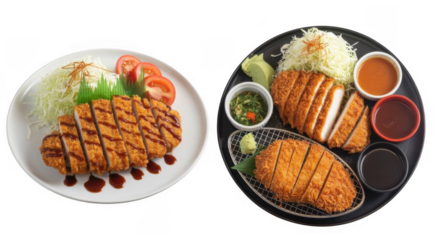 Japanese style breaded chicken cutlet with shredded cabbage isolated on a transparent background