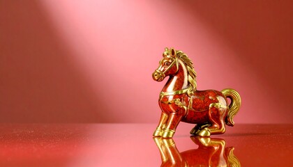 Auspicious Red Horse Figurine Art: Lunar New Year Zodiac Symbolism with Gold Accents