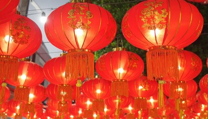 Vibrant Glowing Lanterns Cluster: Chinese New Year Celebration Lighting Composition