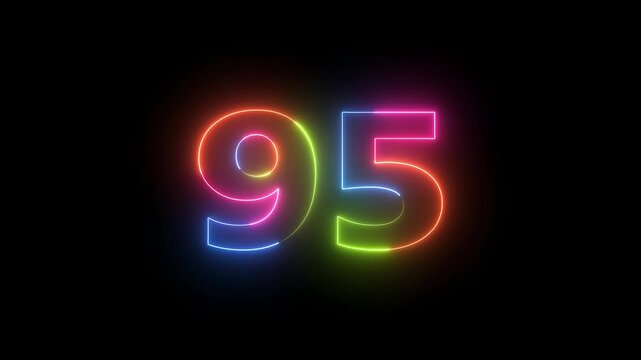 Number 95 neon glowing multicolor light
