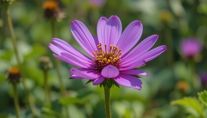 Obraz premium Vibrant purple aster bloom shines brightly in sunny summer garden close up