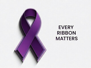 Purple awareness ribbon graphic design with inspiring quote every ribbon matters, world cancer day